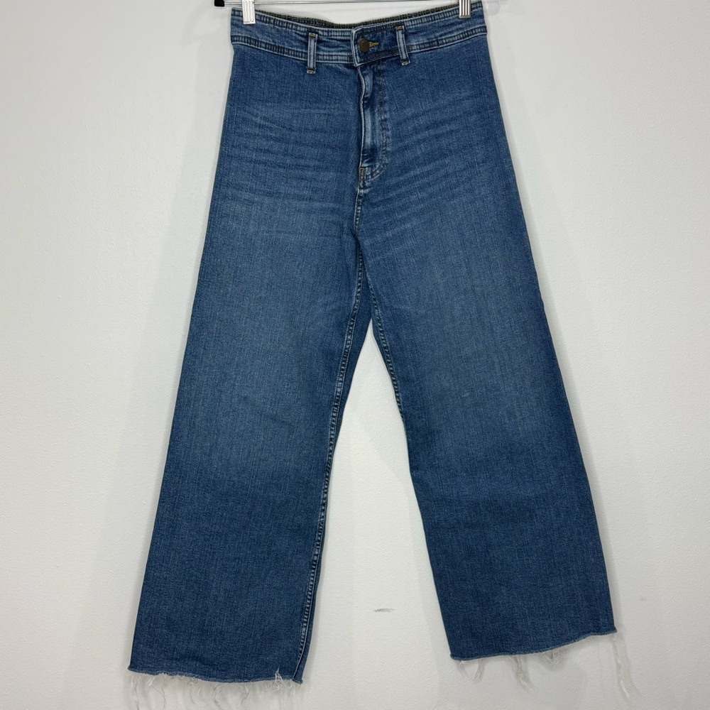 Zara Wide-Leg Flare Jeans Raw Hem EUC 8